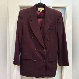 Vintage Jones New York Country Y2K 100% Wool Plum Double Breasted Blazer Size 8